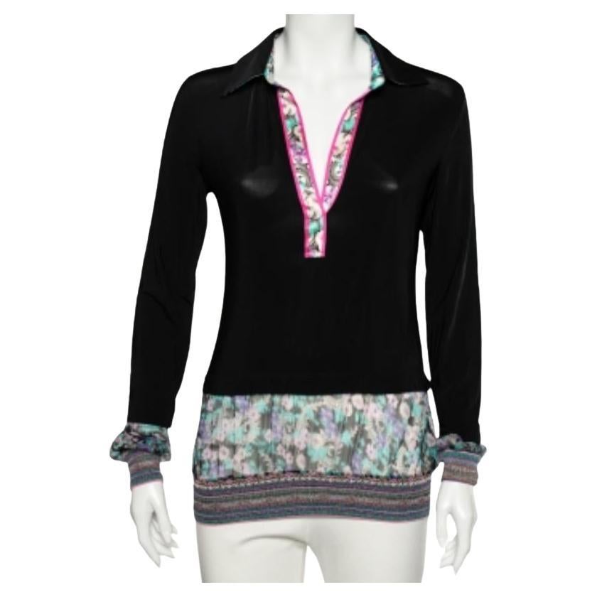 Class by Roberto Cavalli Schwarzes Kontrastgetäfeltes Oberteil aus Jersey M