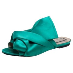 Nº21 Green Satin Knot Flat Mules Size 38