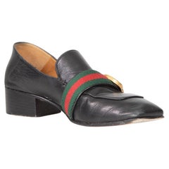 Gucci Black Leather GG Web Stripe Loafers Size IT 37