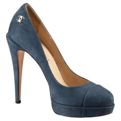 Chanel Navy Platform Suede Pumps Size IT 39