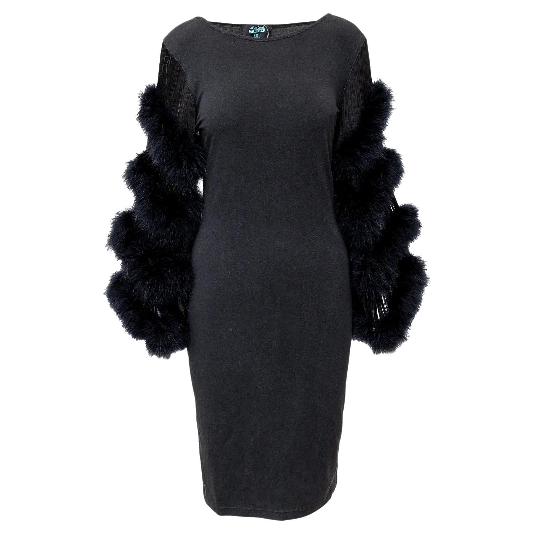 Jean Paul Gaultier - Robe à manches en fourrure et franges - années 90 en vente