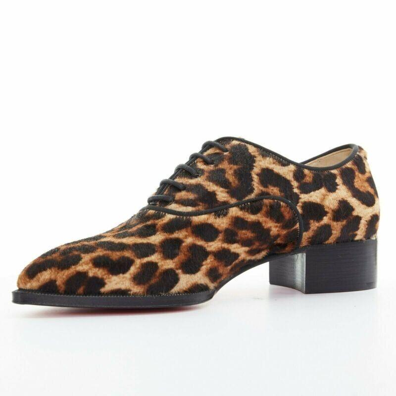 CHRISTIAN LOUBOUTIN Zazou leopard print calfksin point toe laced brogue EU36 In New Condition For Sale In Hong Kong, NT