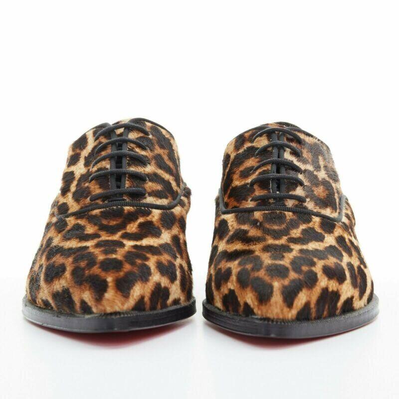 Black CHRISTIAN LOUBOUTIN Zazou leopard print calfksin point toe laced brogue EU36 For Sale