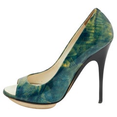 Giuseppe Zanotti escarpins à bout ouvert en cuir verni imprimé vert, taille 36