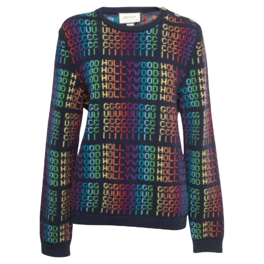 Gucci Maglione in lana con motivo Hollywood blu navy multicolore M. I.