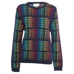 Used Gucci Navy Blue Multicolor Hollywood Patterned Wool Sweater M