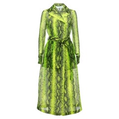 Off-White Green Python Print Tulle Button Front Belted Coat S