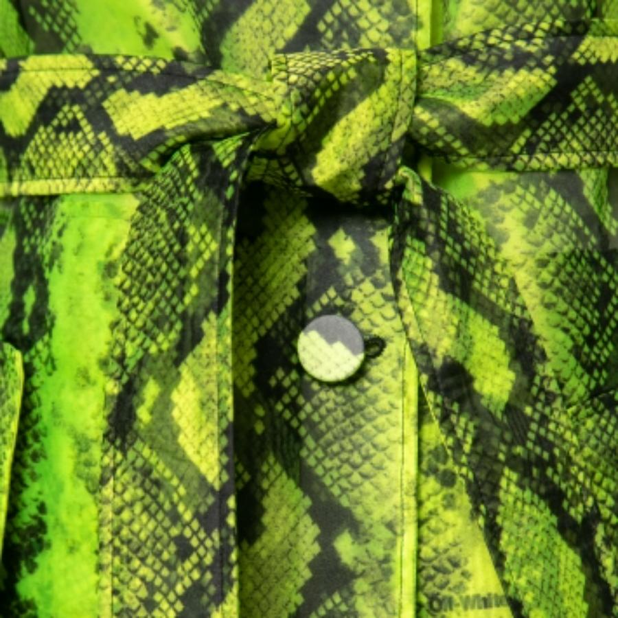 Off-White Green Python Print Tulle Button Front Belted Coat S For Sale 1