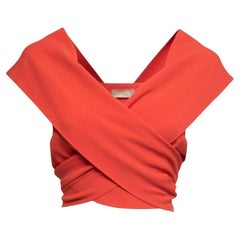 Elie Saab Coral Orange Crepe Wrap Around Sleeveless Cropped Top XS