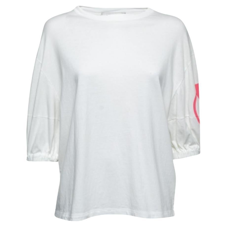 Valentino T-shirt à col rond imprimé logo en coton blanc XS