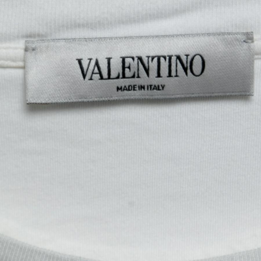 Valentino T-shirt à col rond imprimé logo en coton blanc XS en vente 2