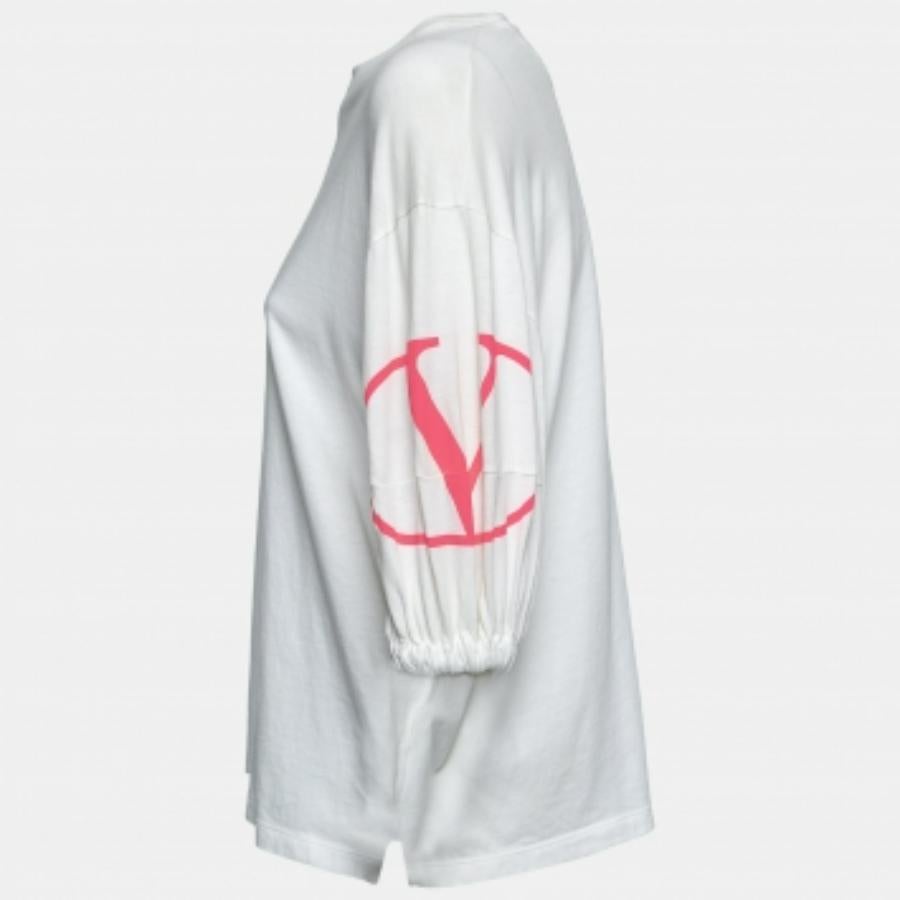 Gris Valentino T-shirt à col rond imprimé logo en coton blanc XS en vente