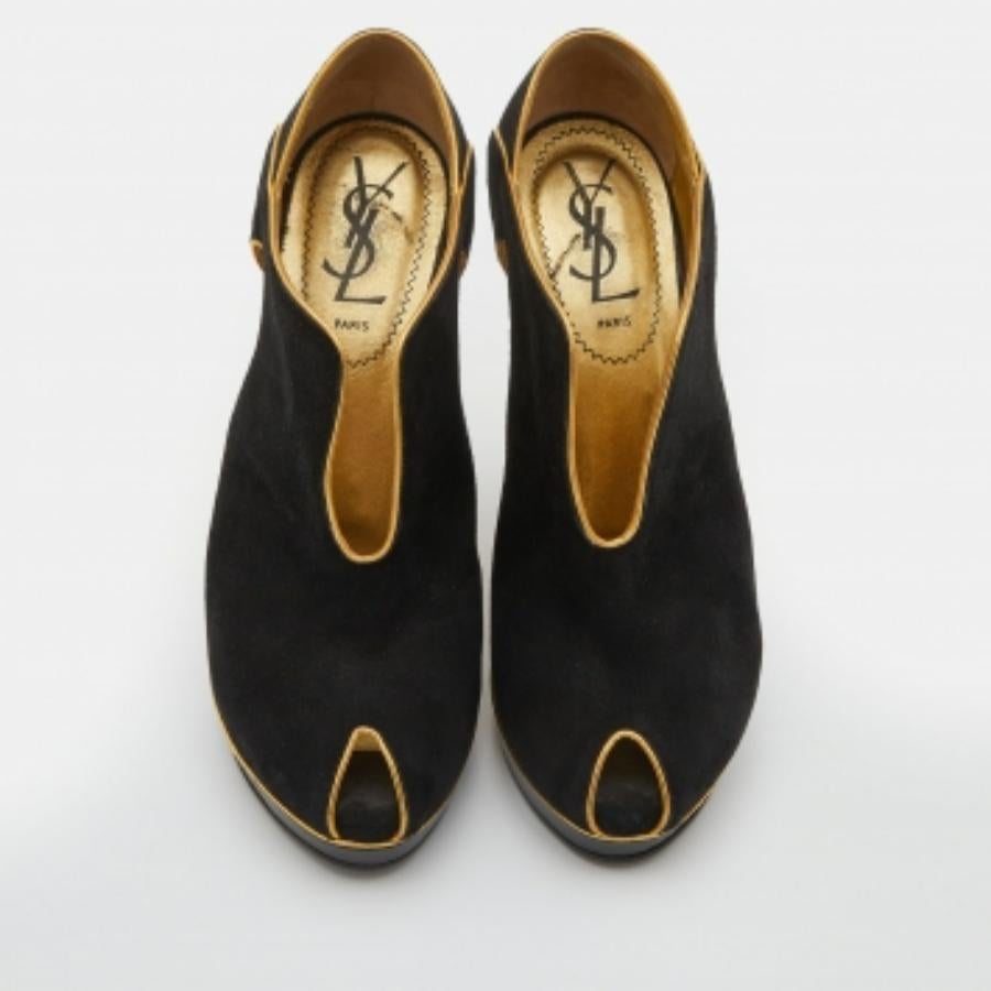 Yves Saint Laurent - Escarpins compensés en daim avec découpe et plateforme - Taille 36 en vente 1