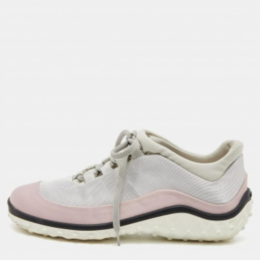 Miu Rosa/Grau Satin und Stoff Low Top Turnschuhe Größe 36 im Angebot