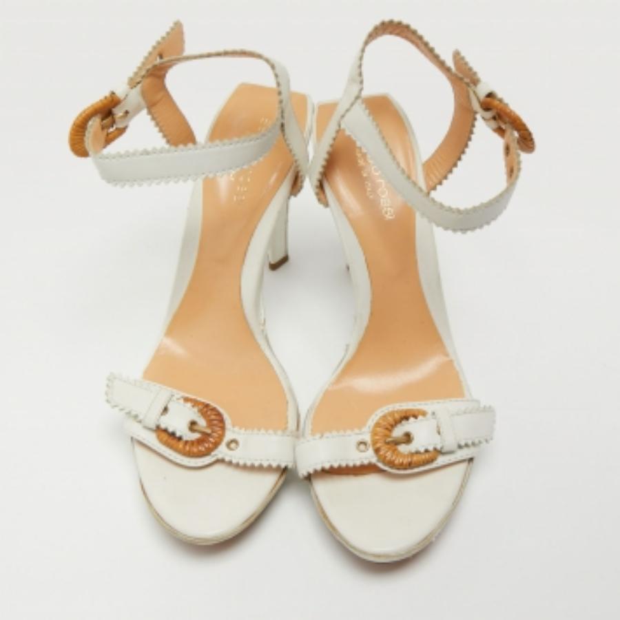 Sergio Rossi - Sandales à plateforme à boucles en cuir blanc, taille 38 en vente 2