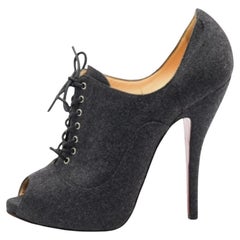 Christian Louboutin Felt Flannel Lady Peep Toe Lace Up Oxford Booties Size 38