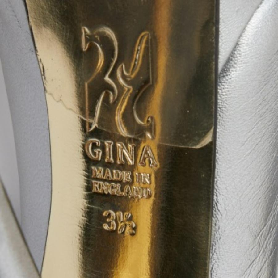 Gina escarpins à bout ouvert et plateforme gris métallisé, taille 36,5 en vente 3