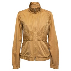 Yves Saint Laurent Tan Brown Ruffled Cotton Zip-Up Jacket L (Veste zippée en coton à volants)