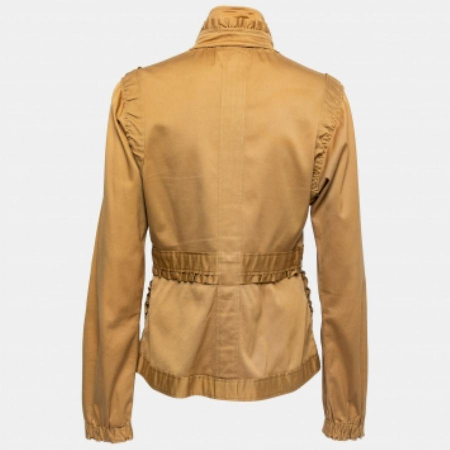 Yves Saint Laurent Tan Brown Ruffled Cotton Zip-Up Jacket L (Veste zippée en coton à volants) Bon état - En vente à Dubai, Al Qouz 2