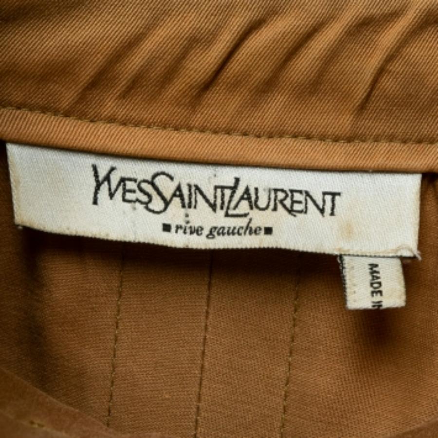 Marron Yves Saint Laurent Tan Brown Ruffled Cotton Zip-Up Jacket L (Veste zippée en coton à volants) en vente