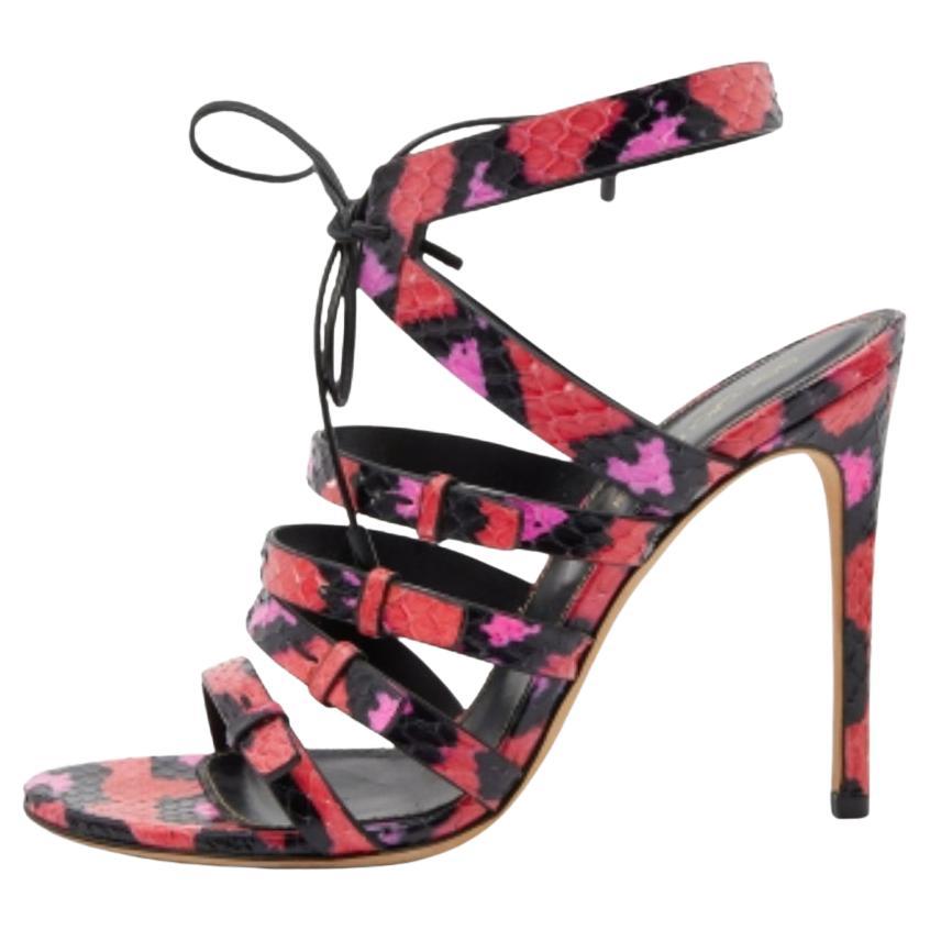 Sergio Rossi Pink/Black Python Leather Ankle Tie Up Strappy Sandals Size 36