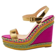 Christian Louboutin Sandalias alpargata de piel con cuña y tira al tobillo talla 41