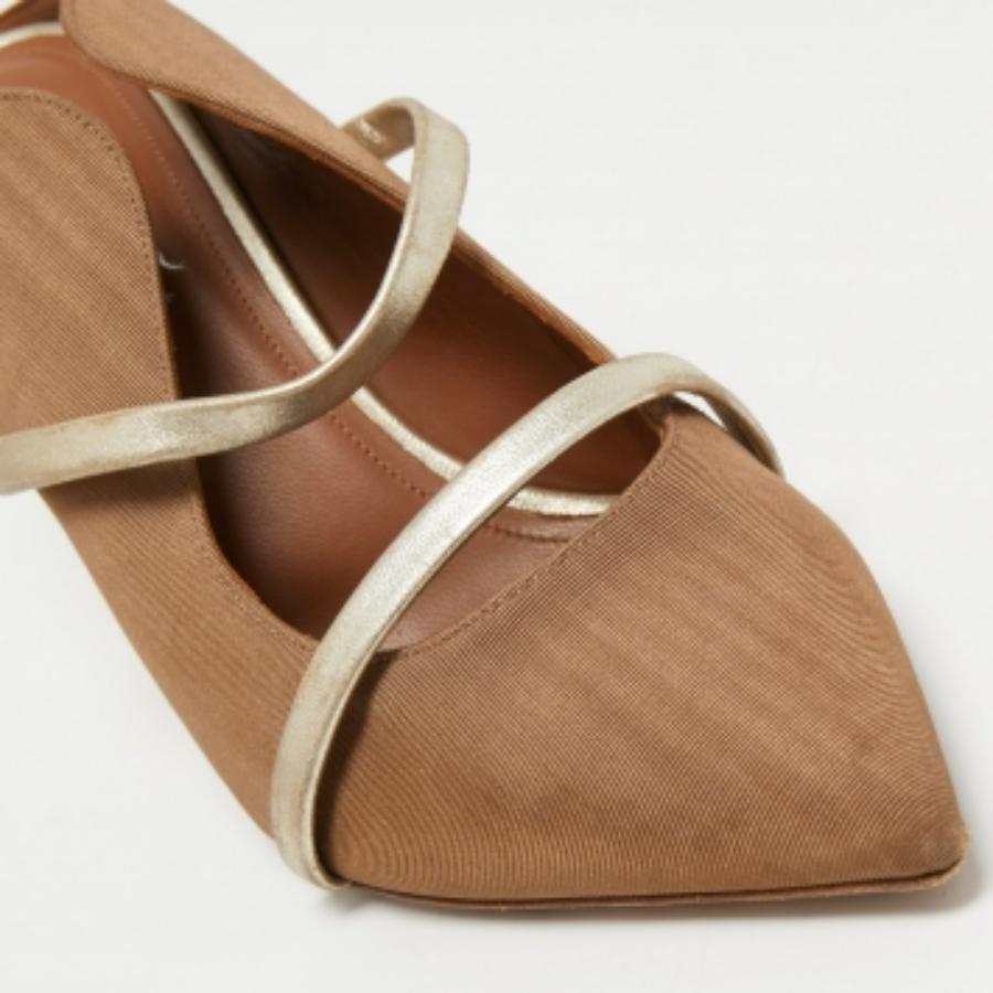 Donna Malone Souliers Mules in tessuto e pelle marrone/oro taglia 38.5 in vendita