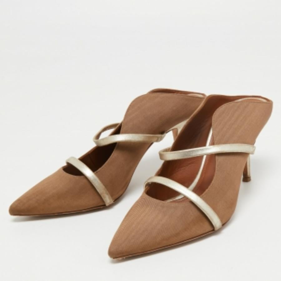 Malone Souliers Mules in tessuto e pelle marrone/oro taglia 38.5 in vendita 5