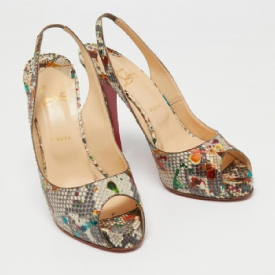 Women's Christian Louboutin Multicolor Python No Prive Slingback Pumps Size 41 For Sale
