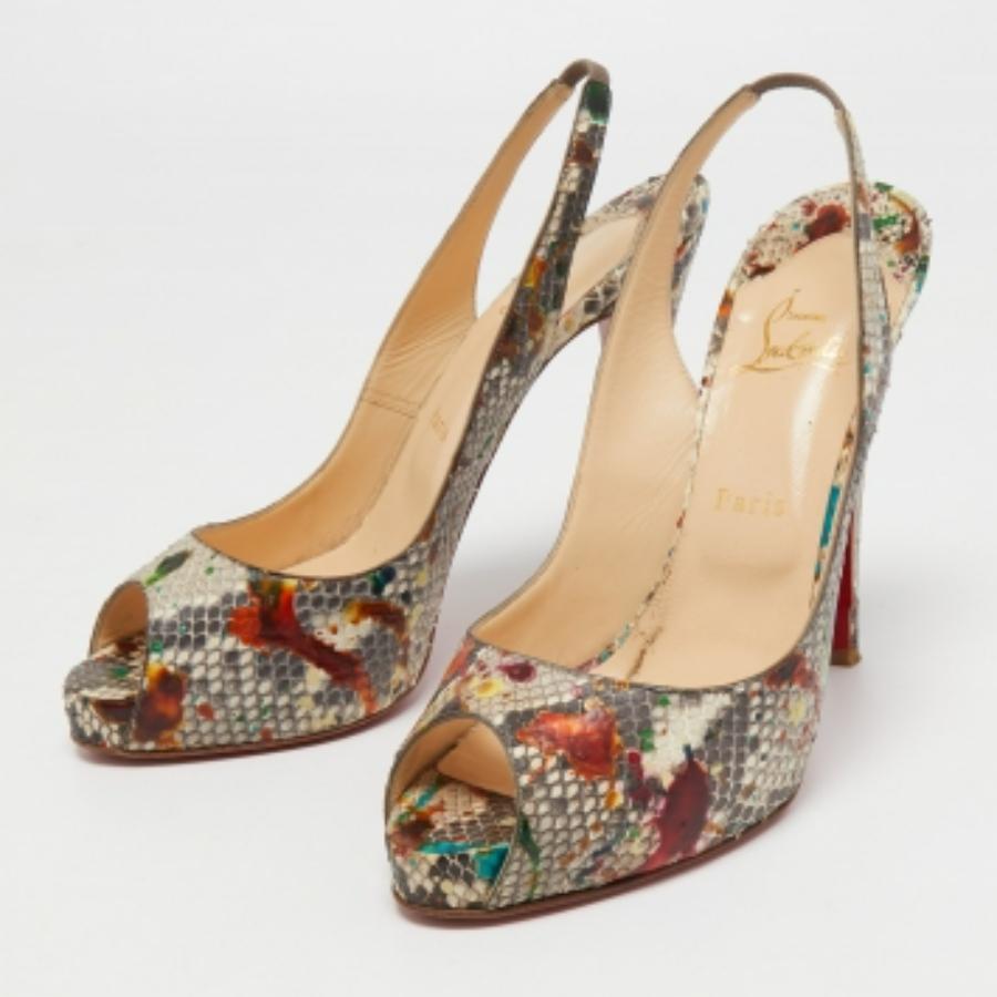 Christian Louboutin Multicolor Python No Prive Slingback Pumps Size 41 For Sale 4