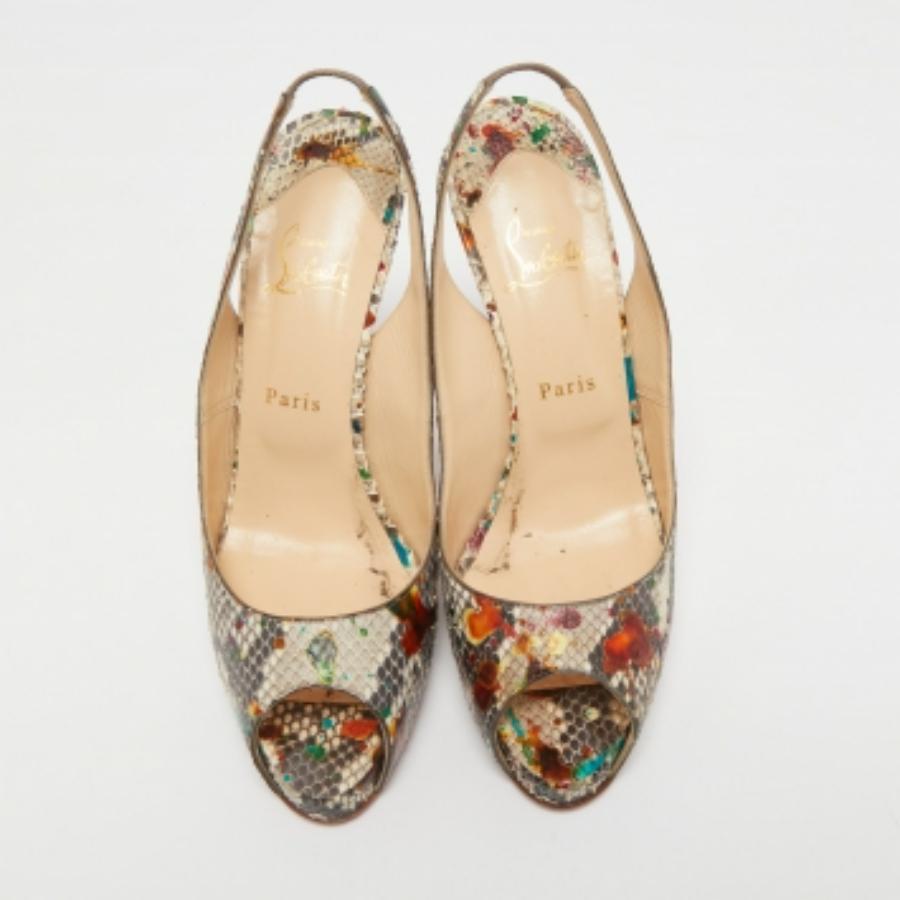Christian Louboutin Multicolor Python No Prive Slingback Pumps Size 41 For Sale 3
