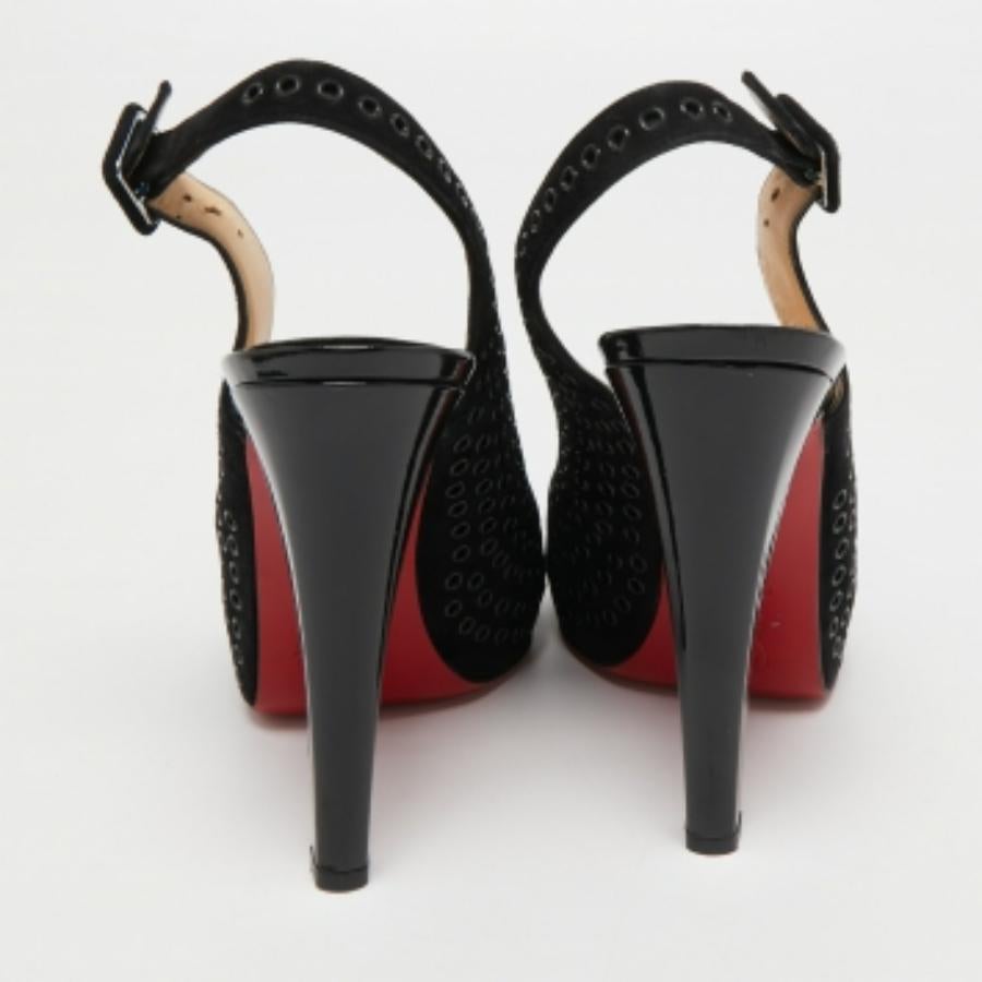 Christian Louboutin Aicha Slingback Pumps en daim noir Taille 41 en vente 1