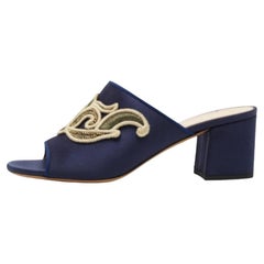 Etro Navy Blue Satin Slide Sandals Size 40