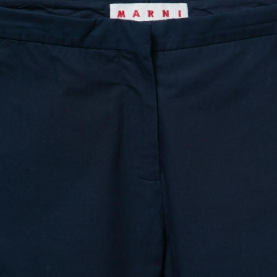 Donna Pantaloni a zampa dritta in cotone blu marino di Marni S in vendita