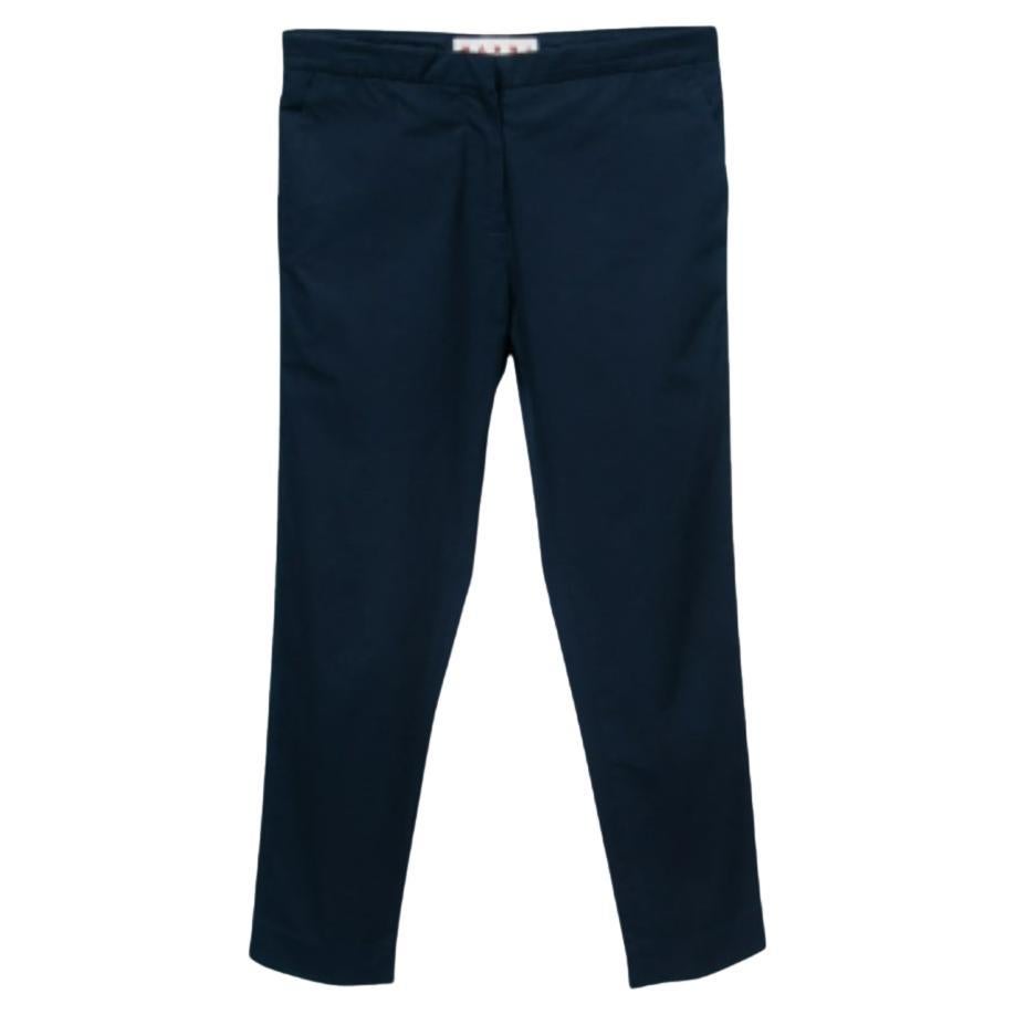 Pantaloni a zampa dritta in cotone blu marino di Marni S in vendita