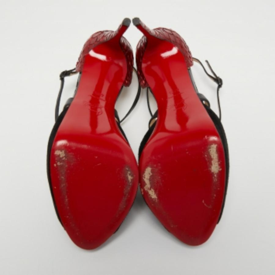 Christian Louboutin Black/Red Leather, Suede & Python Cross Me Sandals Size 40.5 For Sale 1