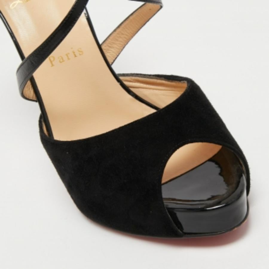 Christian Louboutin Black/Red Leather, Suede & Python Cross Me Sandals Size 40.5 For Sale 2
