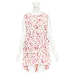BALENCIAGA 2010 beige pink silk plum blossom floral ruched mini dress FR36 S