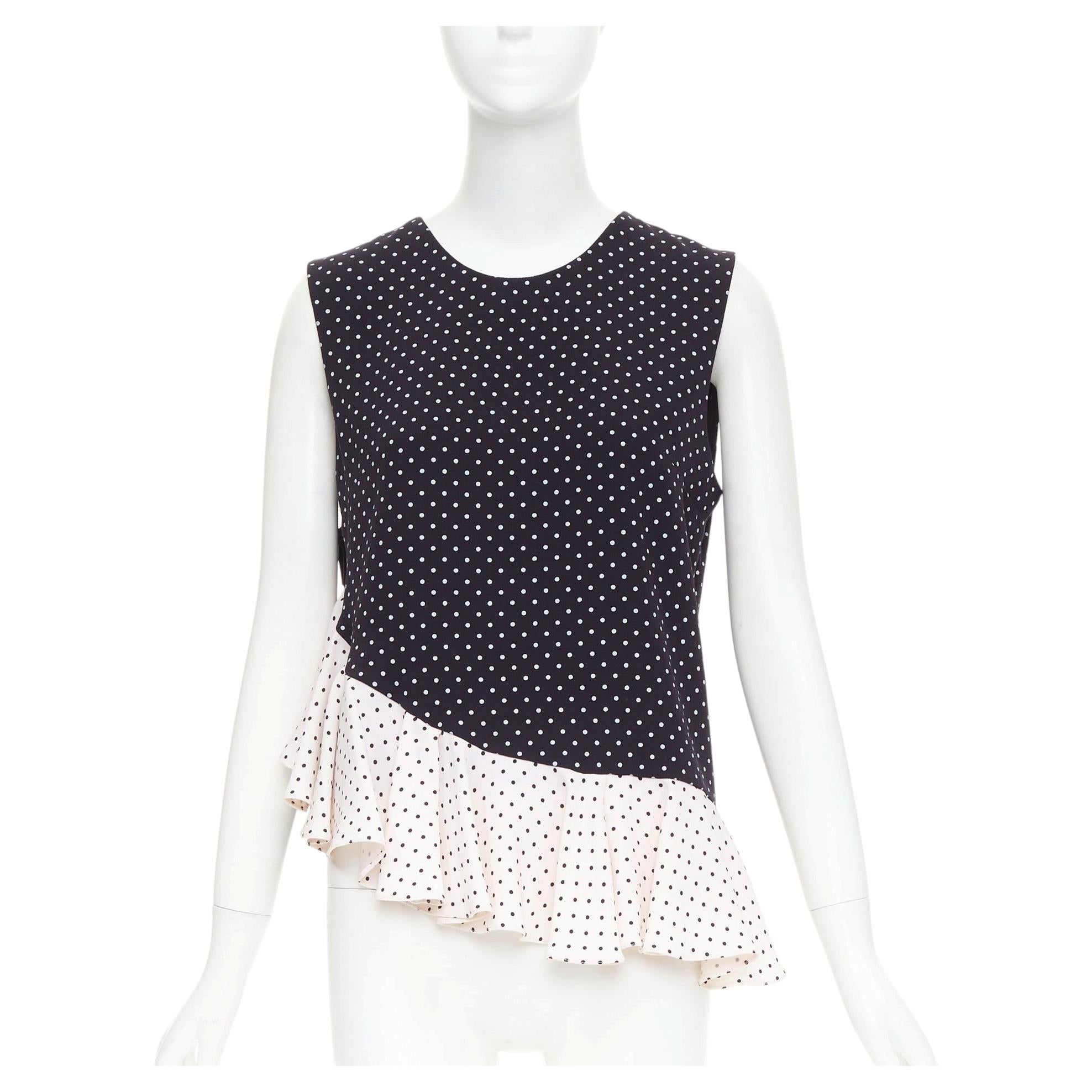 JW ANDERSON navy cream polka dot peplum ruffle asymmetric top UK12 L
