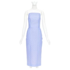EMILIA WICKSTEAD lavender purple cloque boned square neck strapless dress UK6 XS