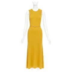GABRIELA HEARST Meier mustard yellow wool cashmere knit belted midi dress XS