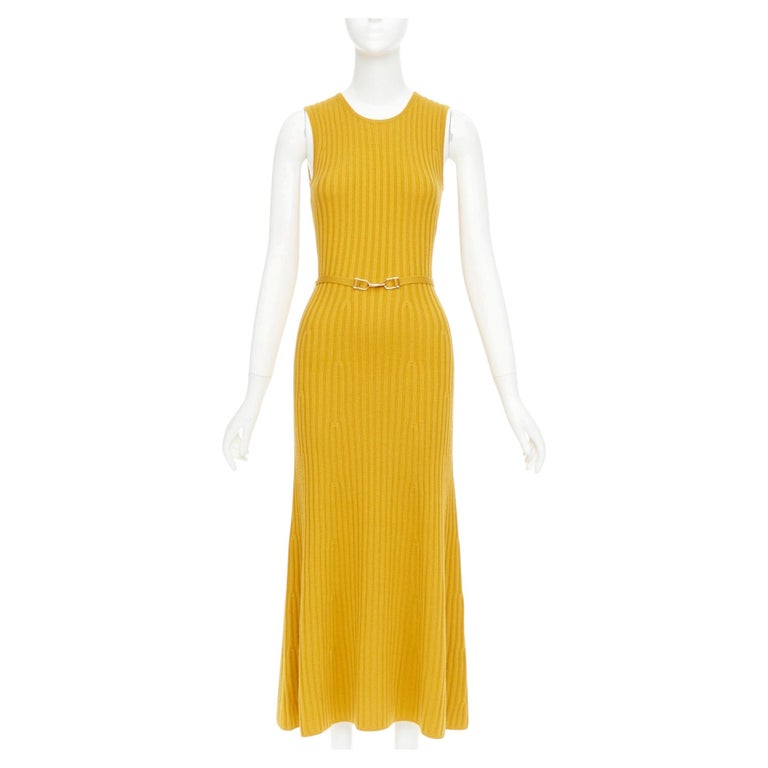 meier formal dresses GABRIELA HEARST mustard yellow wool cashmere knit belted midi dress XS For Sale at 1stDibs JANG HANA