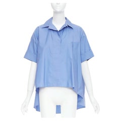 LANVIN sky blue cotton poplin high low collared half sleeve cropped shirt FR36 S