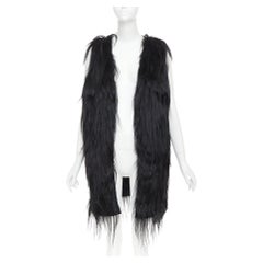 MIU MIU 2009 black long hair tiered wool fur vest coat IT42 M