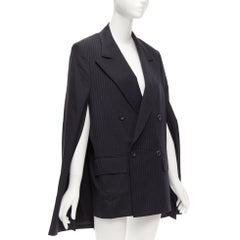 Junya Watanabe 2018 blazer grigio gessato in misto lana con maniche a mantellina S