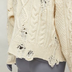 MIHARA YASUHIRO cream acrylic wool distressed cable knit pullover sweater FR36