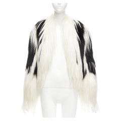 REVILLON black white rare goat rex rabbit fur patchwork long sleeve coat FR36 S
