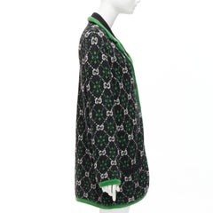 GUCCI 2018 white black GG monogram alpaca wool green trim knit coat S