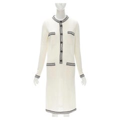 CHANEL - Robe midi en maille crochet noire crème beige à 4 poches, taille FR 38