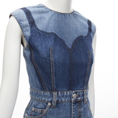 ALEXANDER MCQUEEN 2021 Runway washed denim shadow bodice midi dress IT38 XS